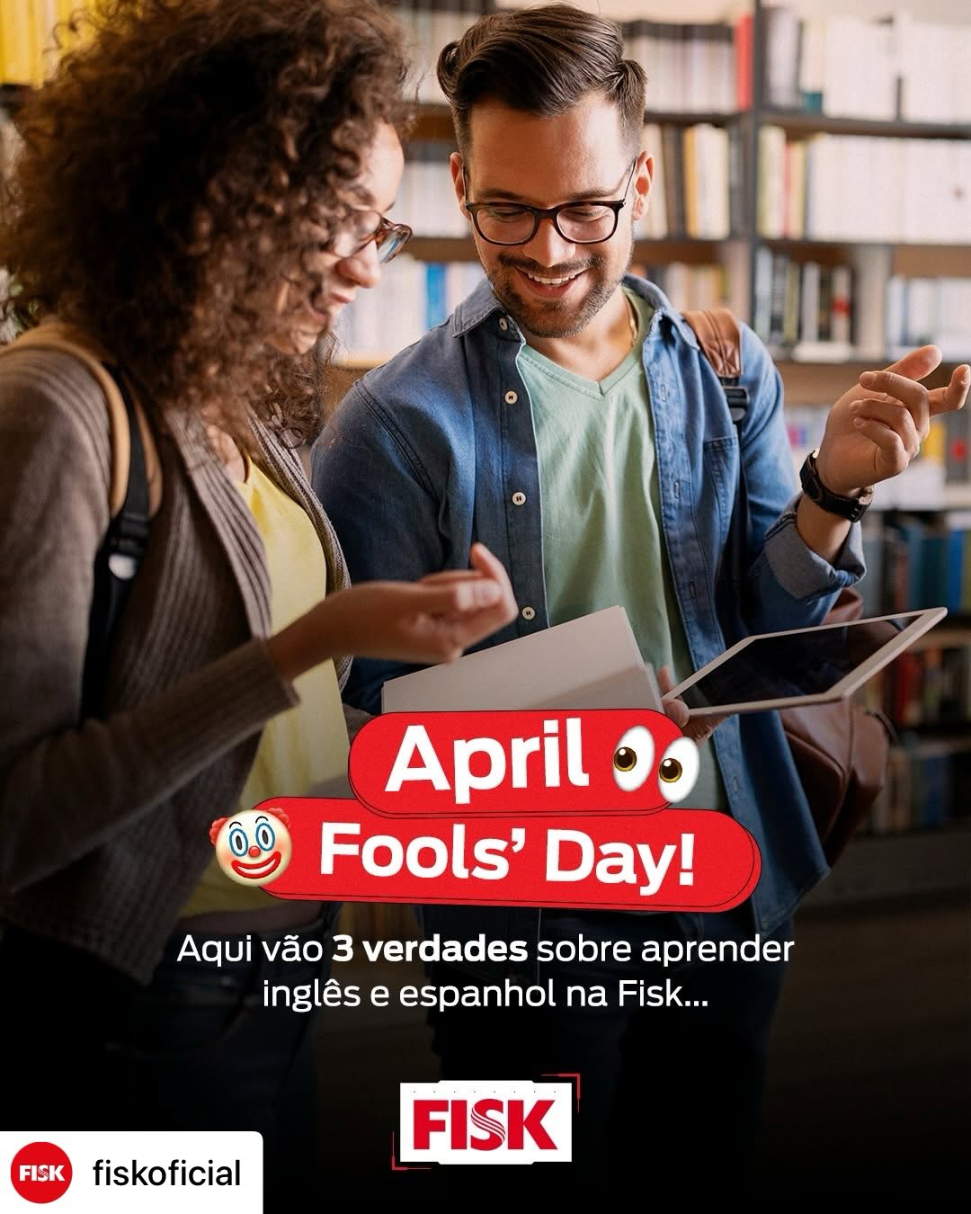 Hoje é Dia da mentira, mas aprender inglês e espanhol do jeito certo é coisa séria. 😌 

Na Fisk, o idioma não fica só no livro, ele entra n